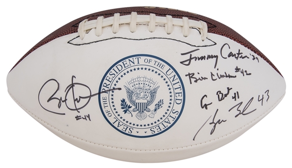 Presidential Multi Signed Football With Presidential Seal With 5 Signatures: Carter, Bush, Clinton, Bush & Obama (JSA)